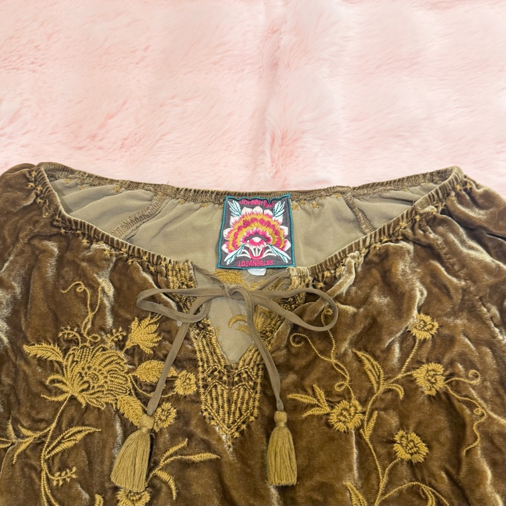 Johnny Was Golden Brown Velvet Embroidered Millie Tunic Blouse - Picture 6 of 6